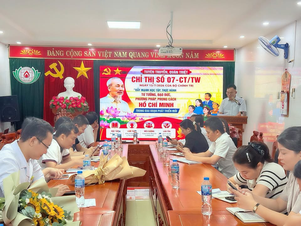 Trung tâm Huyết học – Truyền máu Nghệ An tổ chức hội nghị quán triệt, triển khai thực hiện chỉ thị số 07-ct/tw ngày 13/7/2026 của bộ chính trị